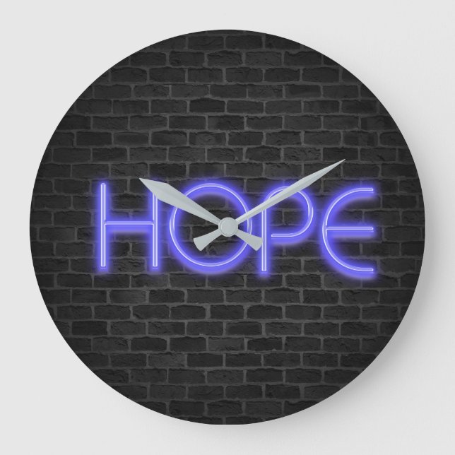 Reloj Redondo Grande Neon Hope Text en ladrillo (Anverso)