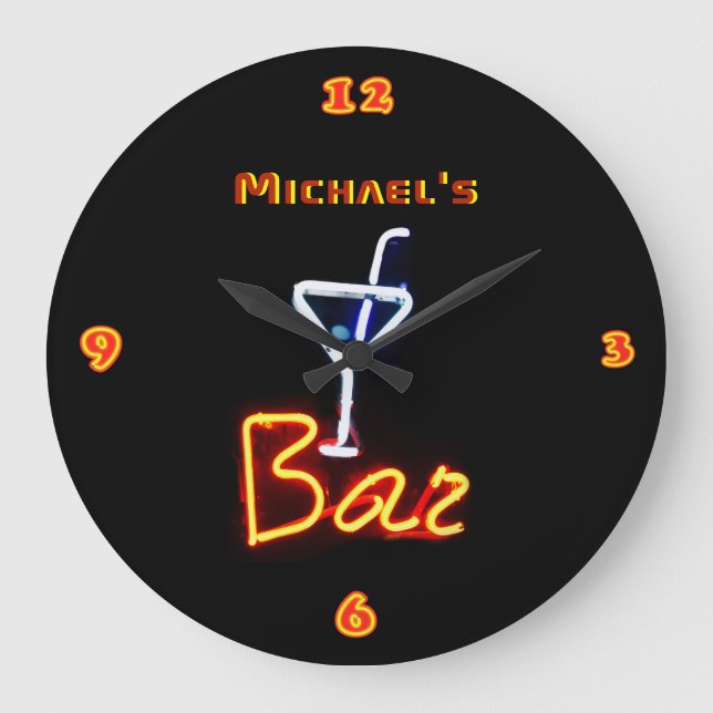 Reloj Redondo Grande Neon Light BAR RÓTULO personalizado ManCave (Anverso)