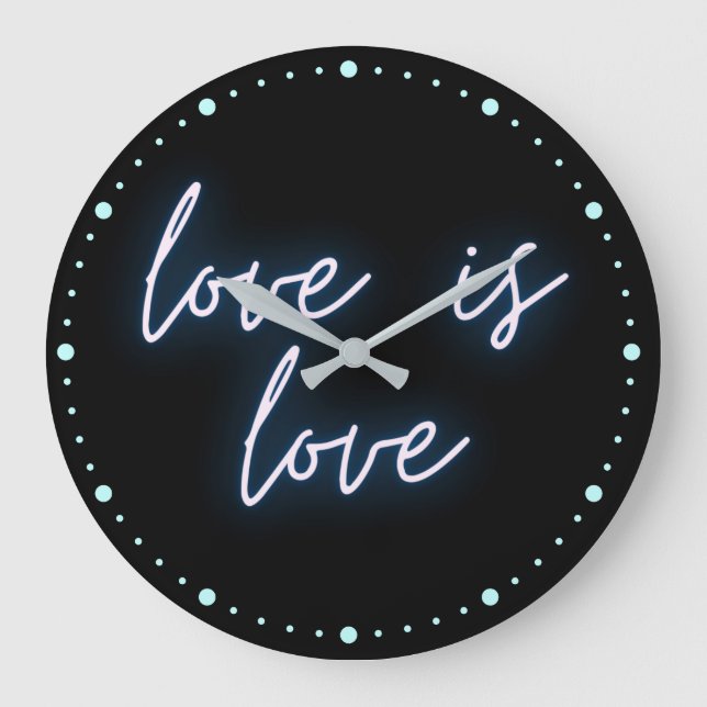 Reloj Redondo Grande Neon Love is Love Word Art (Anverso)
