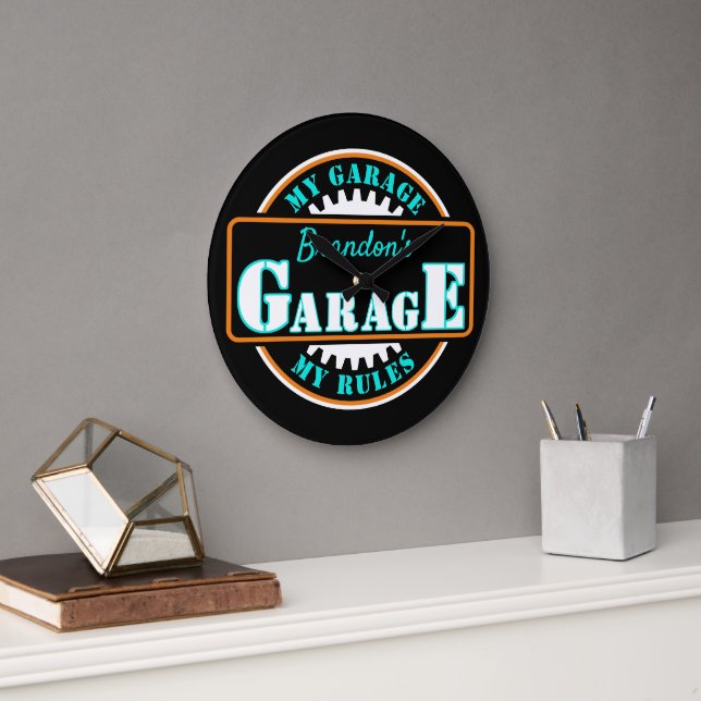 Reloj Redondo Grande Neon Naranja Turquoise Blue Garage Textos sobre ne (Oficina)
