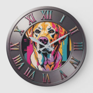 Reloj Redondo Grande Neon Pop Art Labrador Retriever Dog