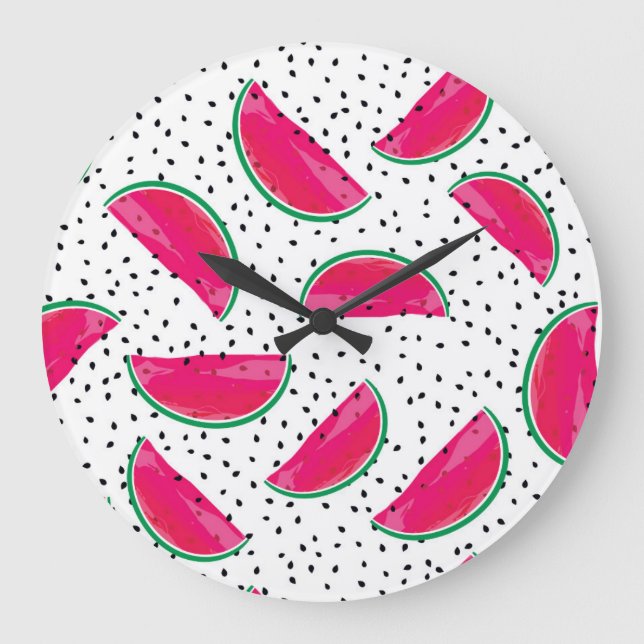 Reloj Redondo Grande Neon Watermelon on Seeds Pattern (Anverso)