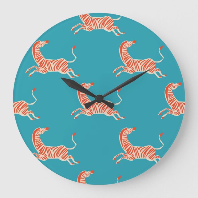 Reloj Redondo Grande Neon Zebra: Retro Colorful Seamless (Anverso)