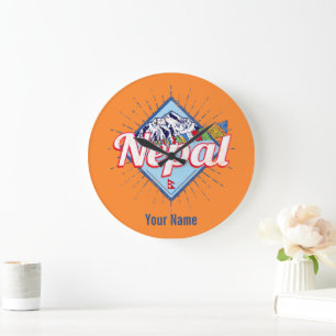 Reloj Redondo Grande Nepal: Montañas retro marca vacaciones vintage