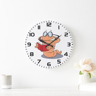 Reloj Redondo Grande Nerdy Bookworm leyendo un libro