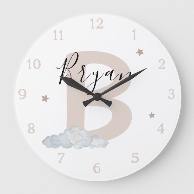 Reloj Redondo Grande Neutral Monogram Baby Name Wall Clock (Anverso)