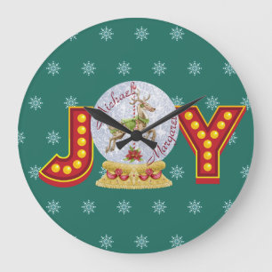 Reloj Redondo Grande Nevada vintage de Navidad globo de renos copos de 