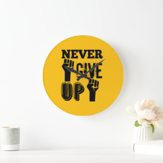 Reloj Redondo Grande Never Give Up Motivational Round Wall Clock