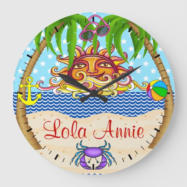 Reloj Redondo Grande New Beach Sun Ocean Wall Clock 5 - SRF (Anverso)