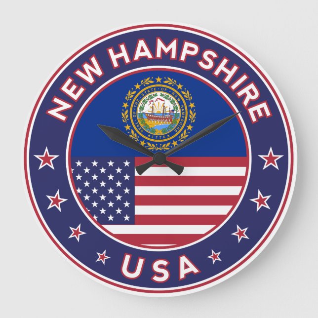 Reloj Redondo Grande New Hampshire, pegatina de New Hampshire, (Anverso)