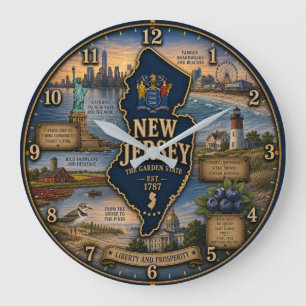 Reloj Redondo Grande New Jersey Garden State Coastal  Lighthouse Rustic