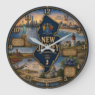 Reloj Redondo Grande New Jersey Garden State Coastal Lighthouse Rustic