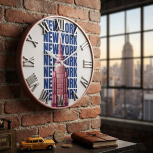 Reloj Redondo Grande New York City Skyline Empire State Building