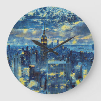 Reloj Redondo Grande New York City Skyline Van Gogh Starry Night Art
