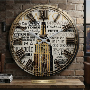 Reloj Redondo Grande New York City Typography Landmarks Gold