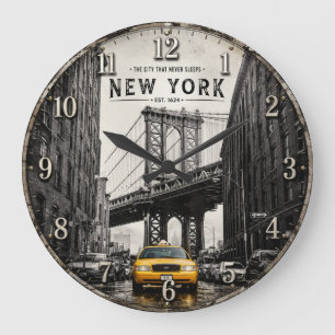 Reloj Redondo Grande New York City Vintage Manhattan Bridge