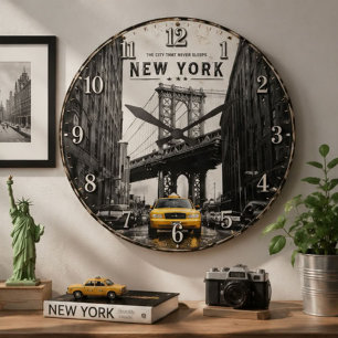 Reloj Redondo Grande New York City Vintage Manhattan Bridge