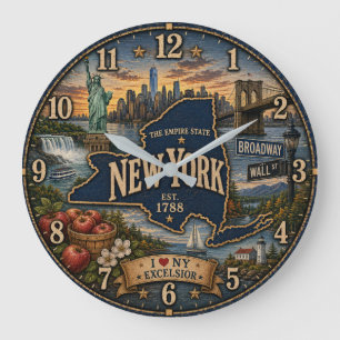 Reloj Redondo Grande New York Empire State Landmark Coastal Rustic