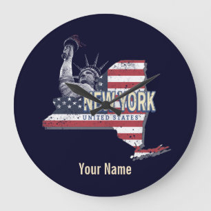 Reloj Redondo Grande New York State Estados Unidos Retro Map Vintage US