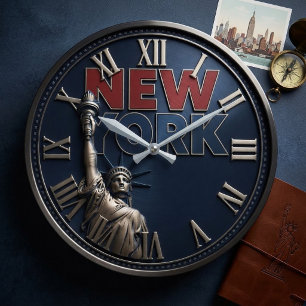Reloj Redondo Grande New York Statue of Liberty Blue and Red