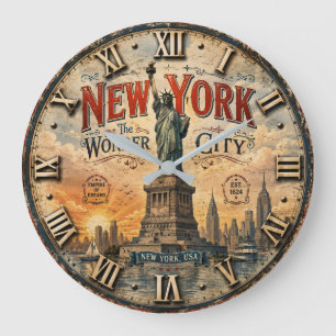 Reloj Redondo Grande New York Statue of Liberty Vintage NYC Skyline