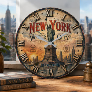 Reloj Redondo Grande New York Statue of Liberty Vintage NYC Skyline