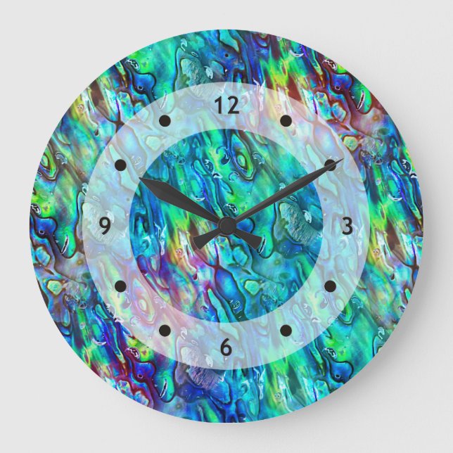 Reloj Redondo Grande New Zealand Abalone Paua Shell Pattern 1 (Anverso)