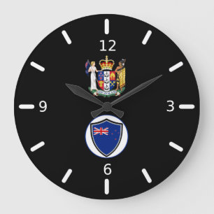Reloj Redondo Grande New Zealand flag-coat arms large clock