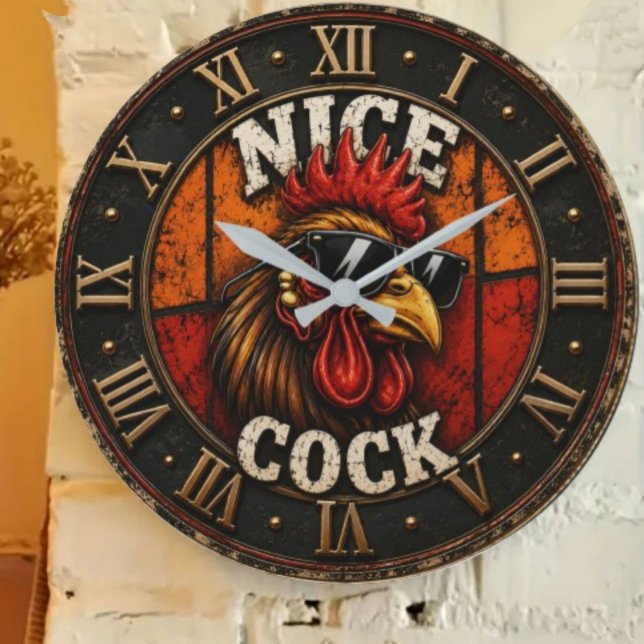 Reloj Redondo Grande Nice Funny Rooster Cool Chicken with Sunglasses (Subido por el creador)