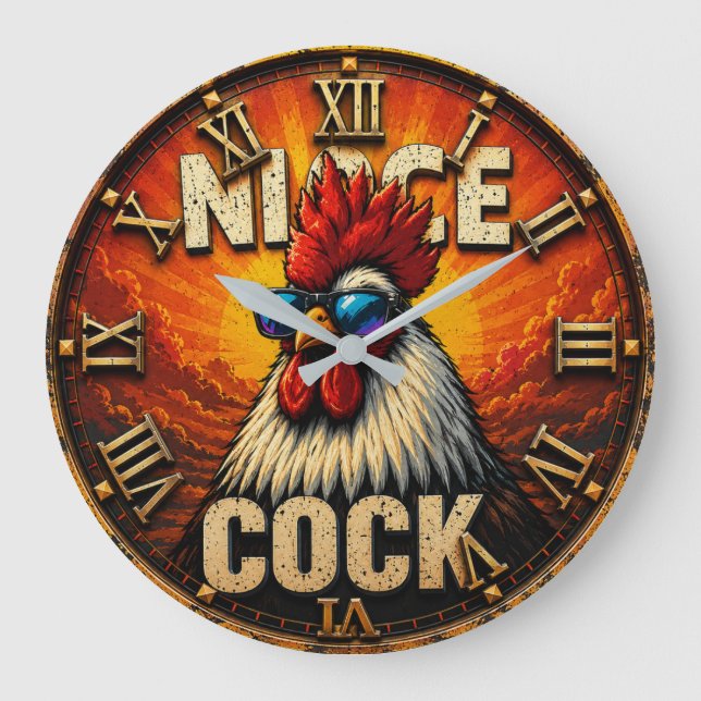 Reloj Redondo Grande Nice Funny Rooster  Rustic Farmhouse Chicken  (Anverso)