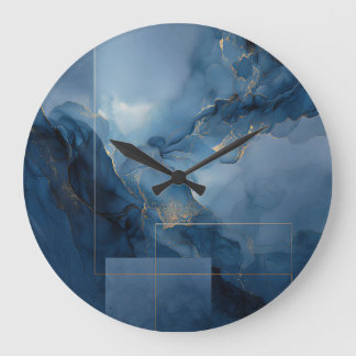 Reloj Redondo Grande Niebla geométrica abstracta azul teal enmarcada
