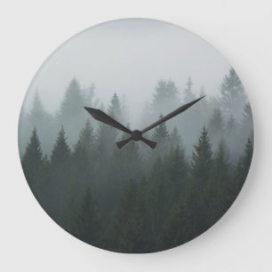 Reloj Redondo Grande Niebla otoñal del bosque de montaña Misty
