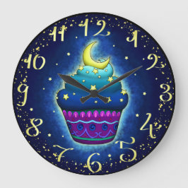 Reloj Redondo Grande Niedlicher Cupake mit Mond und Sternen