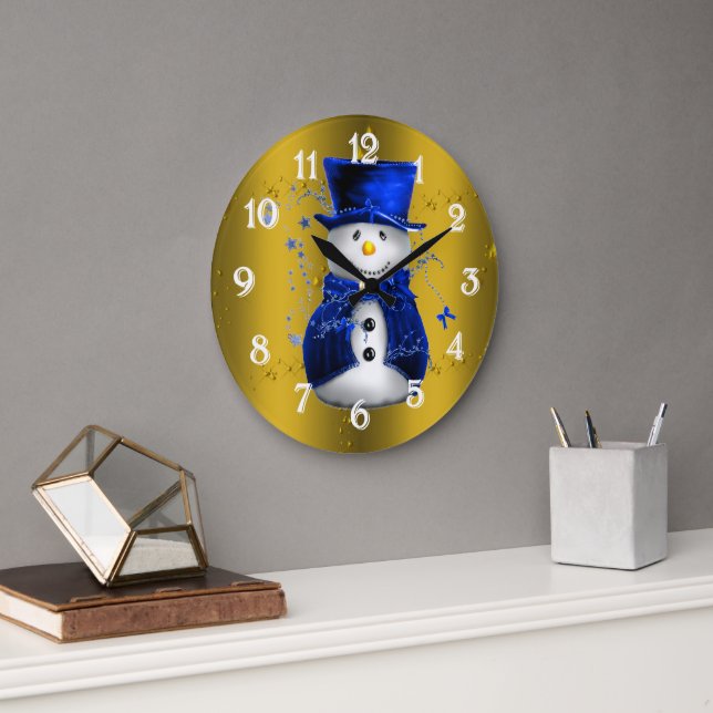 Reloj Redondo Grande Nieto azul en Navidades de oro (Oficina)