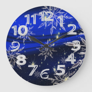 Reloj Redondo Grande Nieve blanca en fondo azul