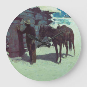 Reloj Redondo Grande Nieve de invierno de caballos y bovinas