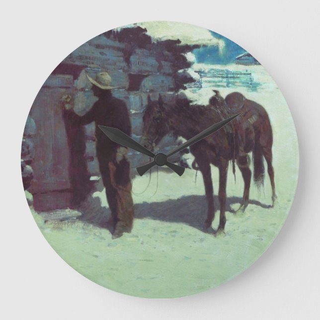 Reloj Redondo Grande Nieve de invierno de caballos y bovinas (Anverso)