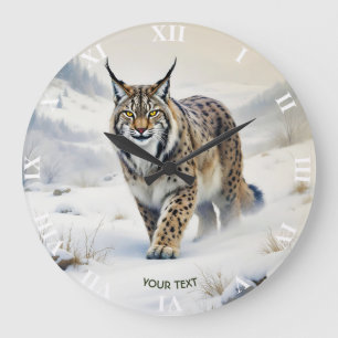 Reloj Redondo Grande Nieve de invierno de Fantasy Cute Lynx