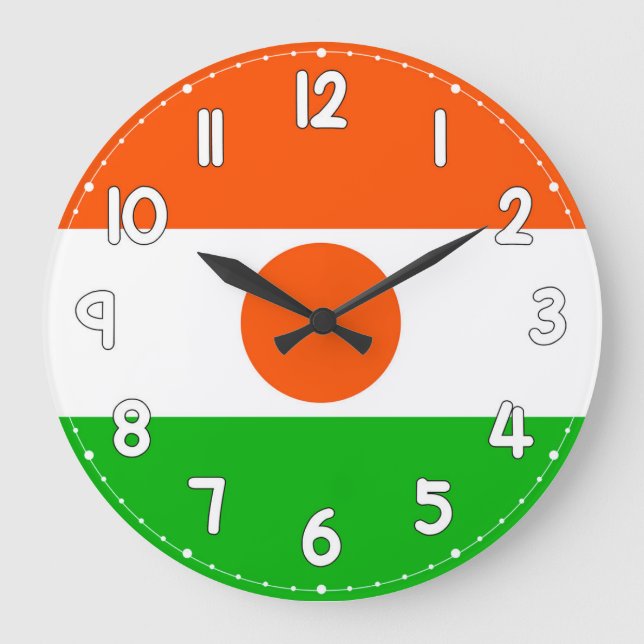 Reloj Redondo Grande Niger Flag Wall Clock – Patriotic Home & Office De (Anverso)
