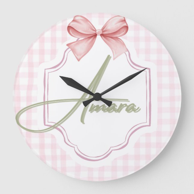 Reloj Redondo Grande Niña Amara Personalizada Bow&Gingham (Anverso)