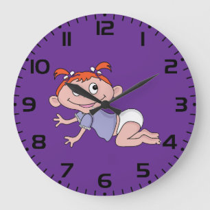 Reloj Redondo Grande Niña Bebé Dibujos Animados Gateando Cabello Rojo L