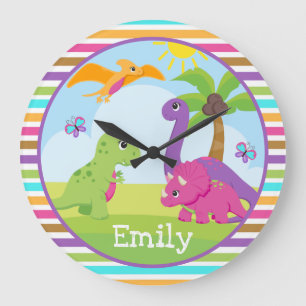 Reloj Redondo Grande Niña Bonita Dinosaura Amigos Niños