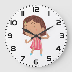 Reloj Redondo Grande Niña Caprichosa con Vestido a Rayas Rosado