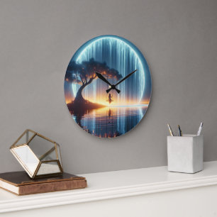 Reloj Redondo Grande Niña En Columpio En Cascada Bajo La Luz De La Luna