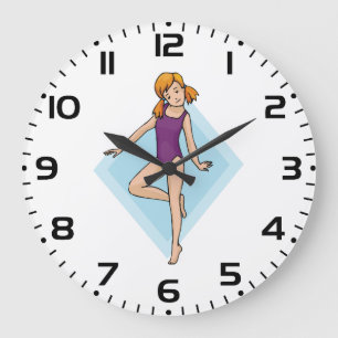 Reloj Redondo Grande Niña Gimnasta en Leotardo Púrpura