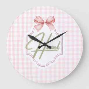 Reloj Redondo Grande Niña Hazel Baby Nursery Personalizada Bow&Gingham