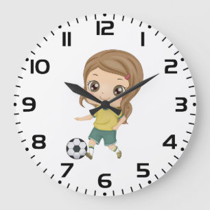 Reloj Redondo Grande Niña jugando fútbol Deportes infantiles adorables