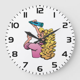 Reloj Redondo Grande Niña Juguetona con Crayón