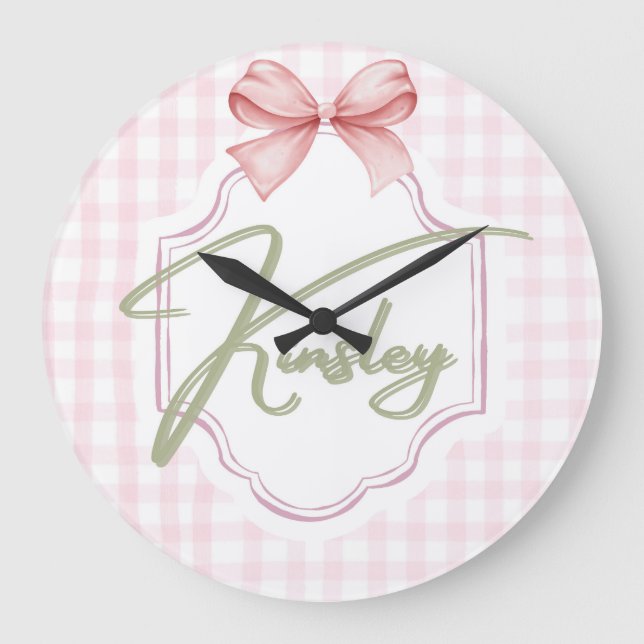 Reloj Redondo Grande Niña Kinsley Bow&Gingham personalizada (Anverso)