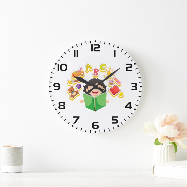 Reloj Redondo Grande Niña leyendo aprendiendo letras ABC y juguetes (Subido por el creador)